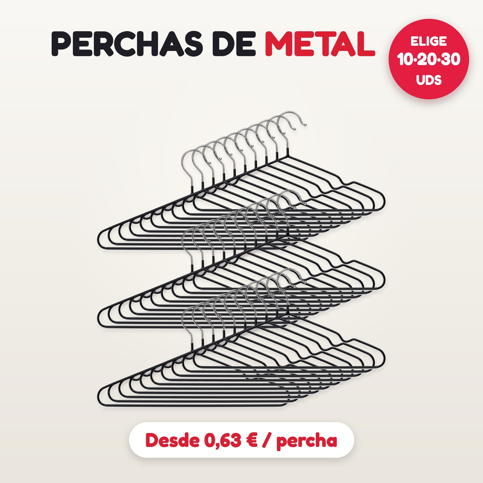 Perchas de metal negro elige pack 10, 20 o 30