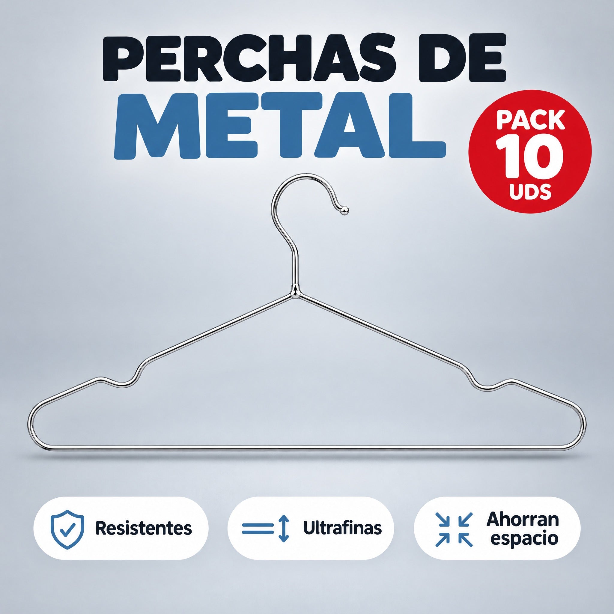 Perchas de metal cromado pack 10 unidades resistentes