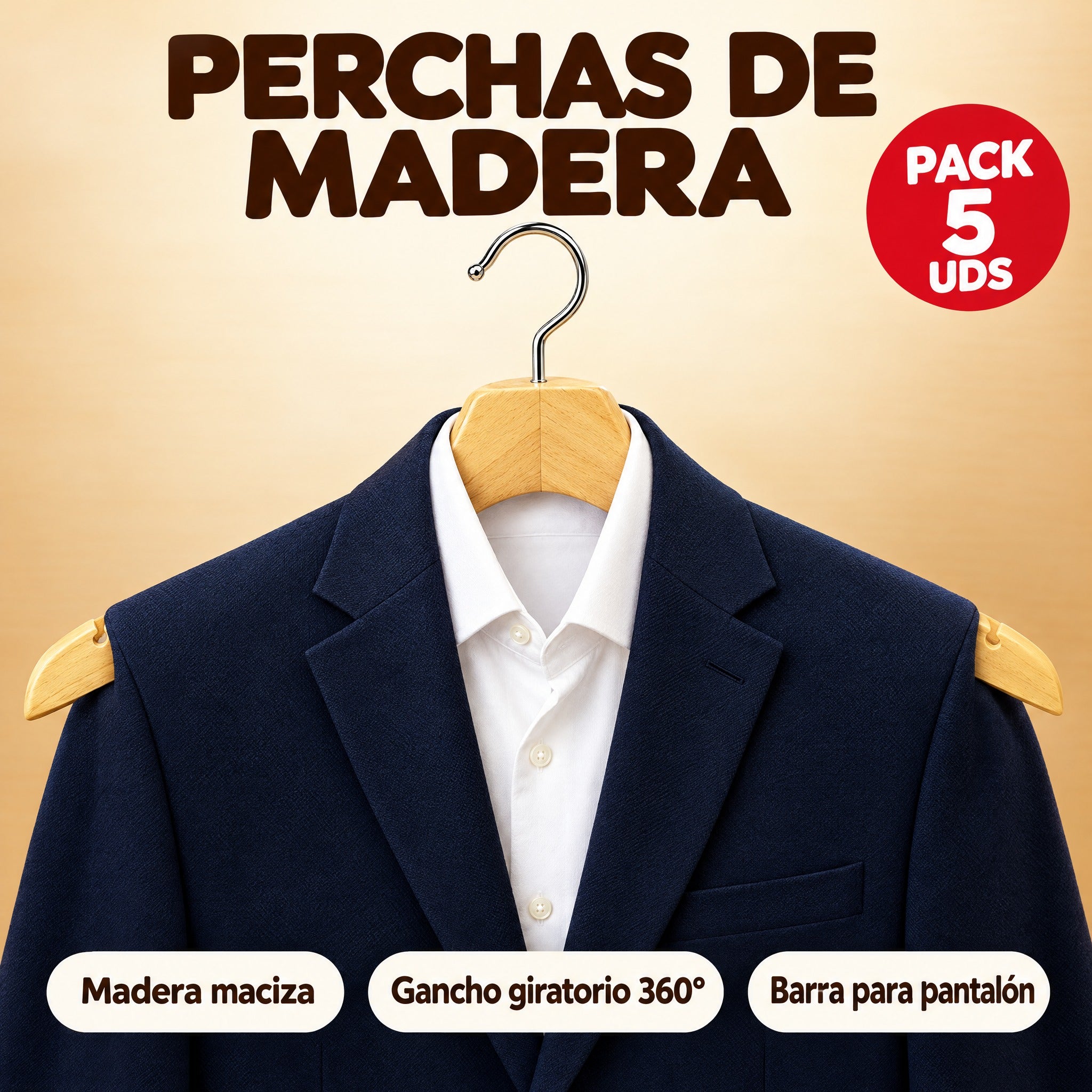 Perchas de madera maciza premium pack 5 con americana