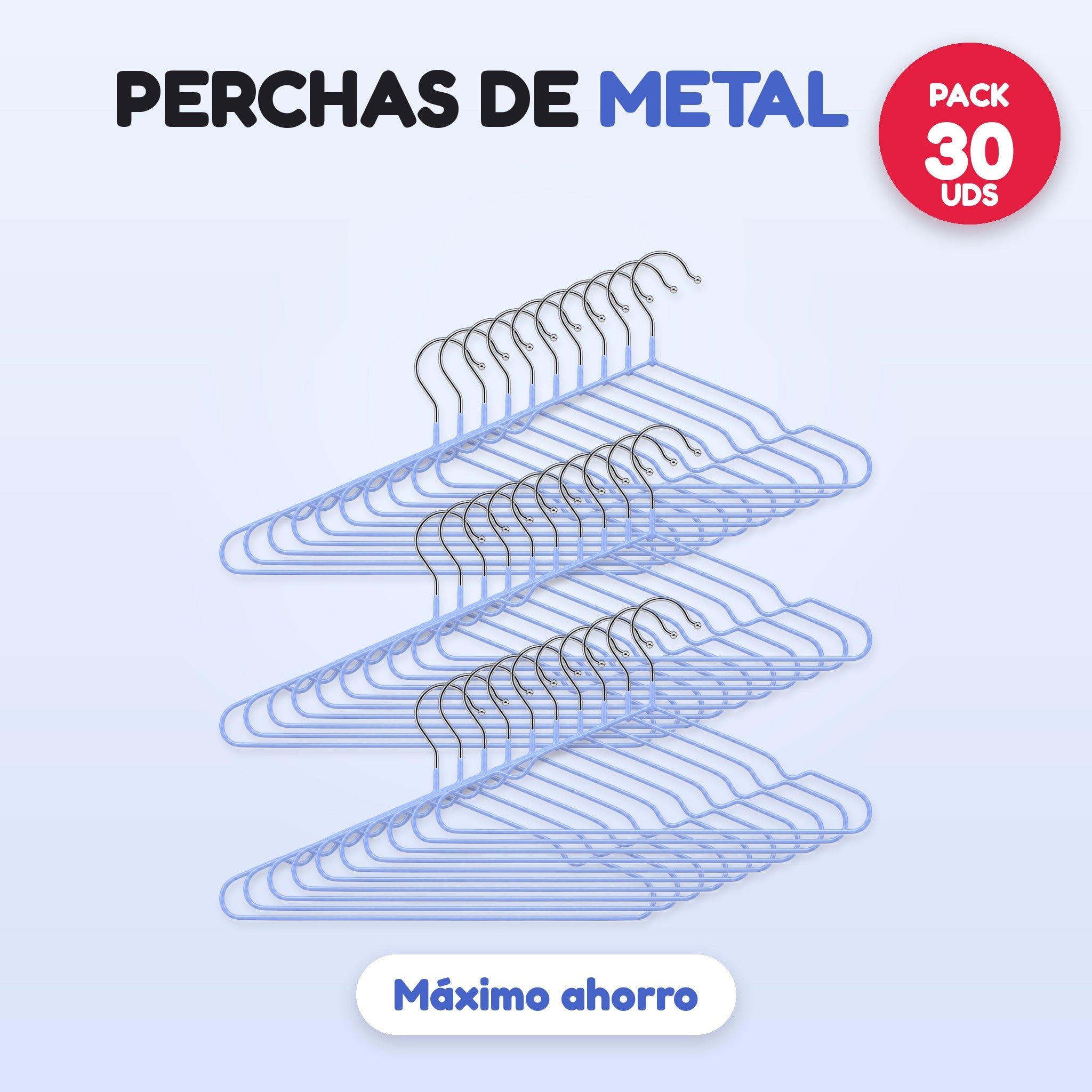 Pack 30 perchas de metal azul