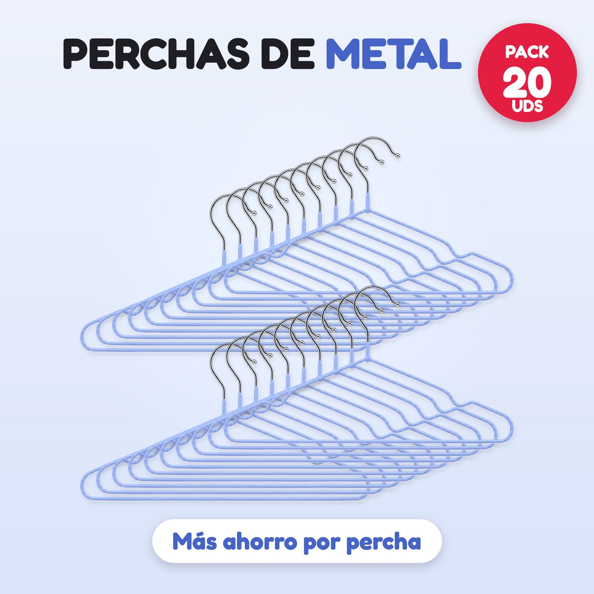 Pack 20 perchas de metal azul