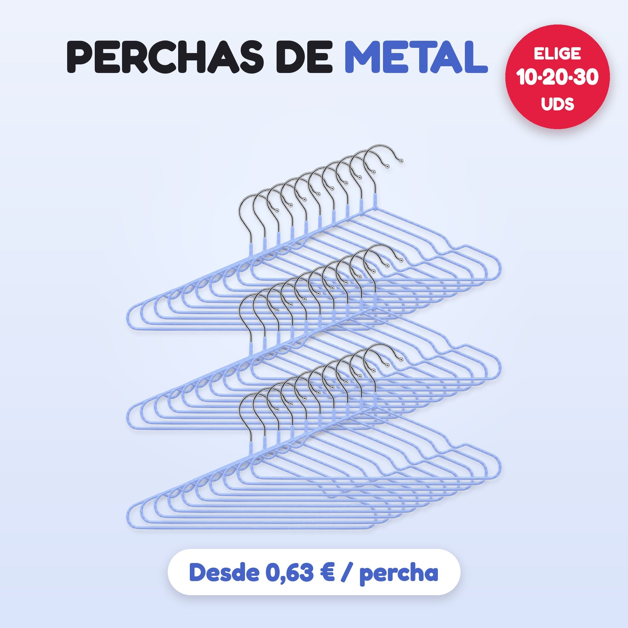 Perchas de metal azul elige pack 10, 20 o 30