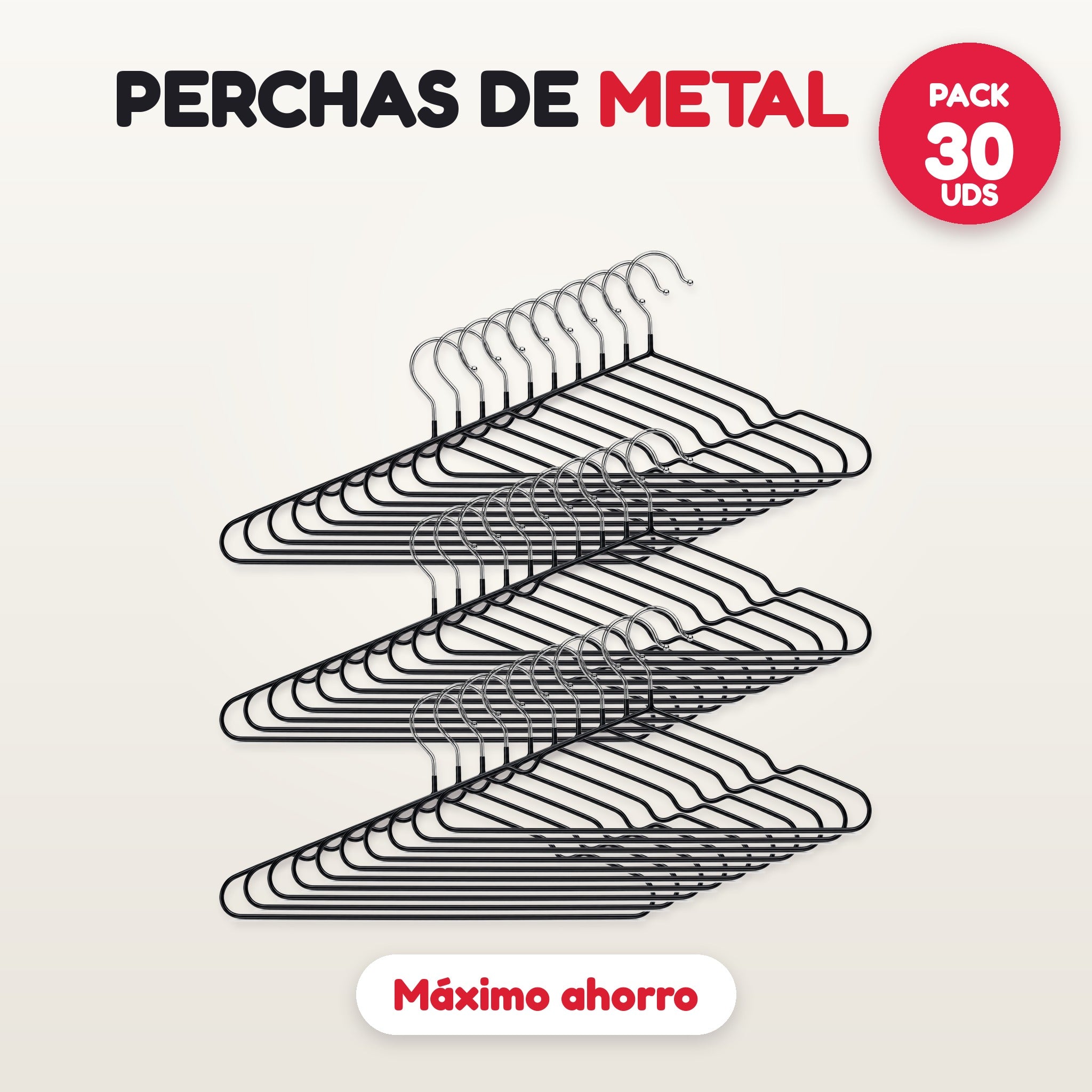 Pack 30 perchas de metal negro