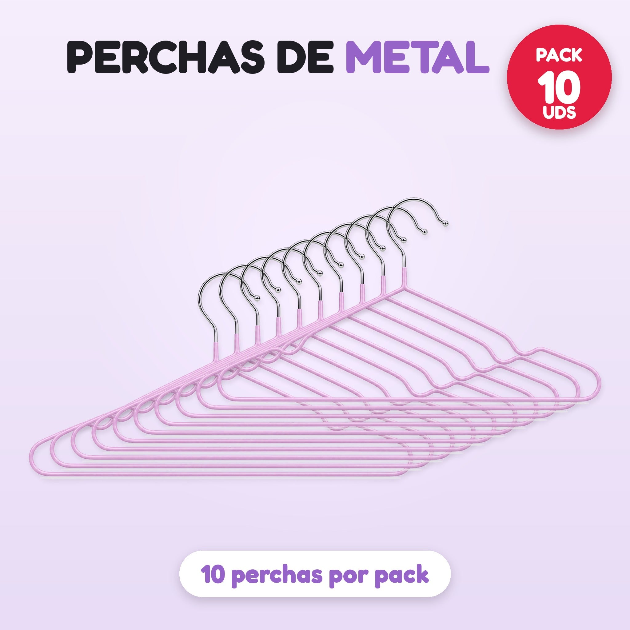 Pack 10 perchas de metal lila