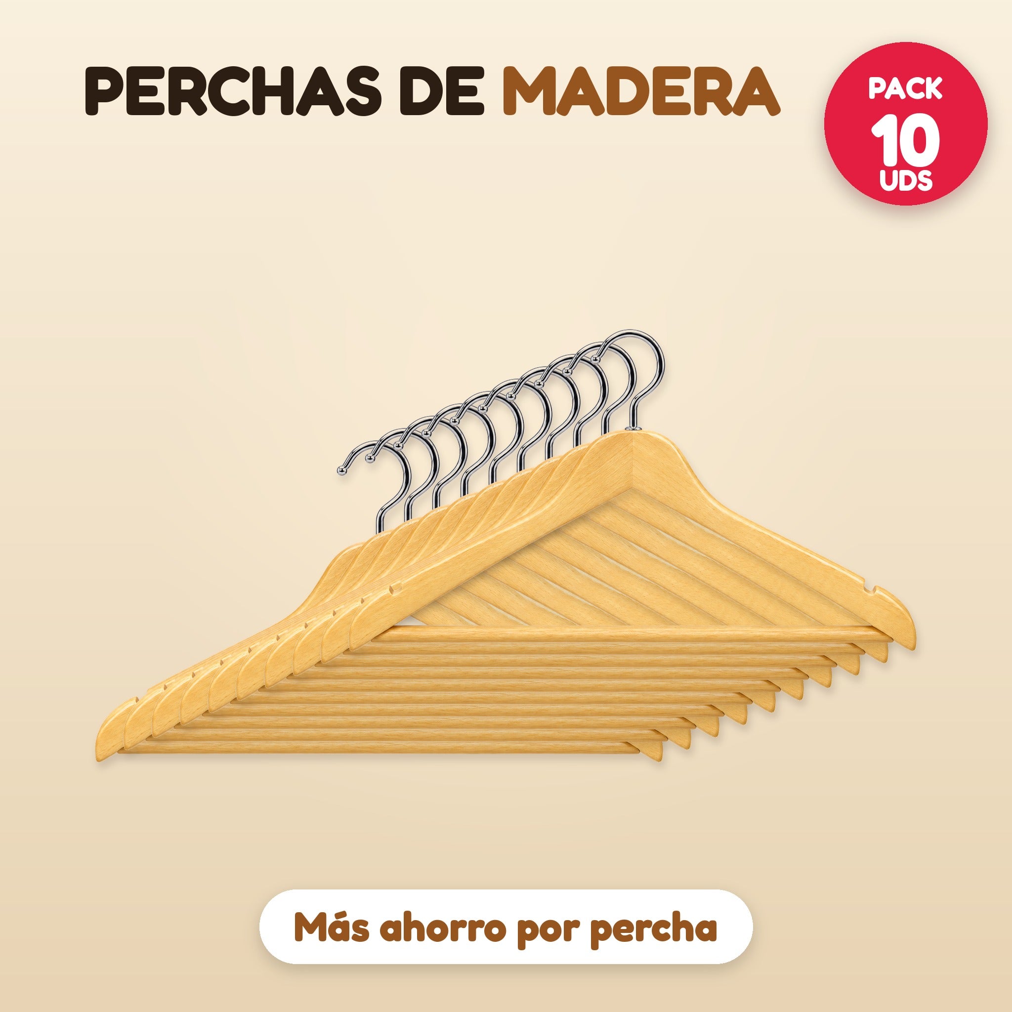 Pack 10 perchas de madera