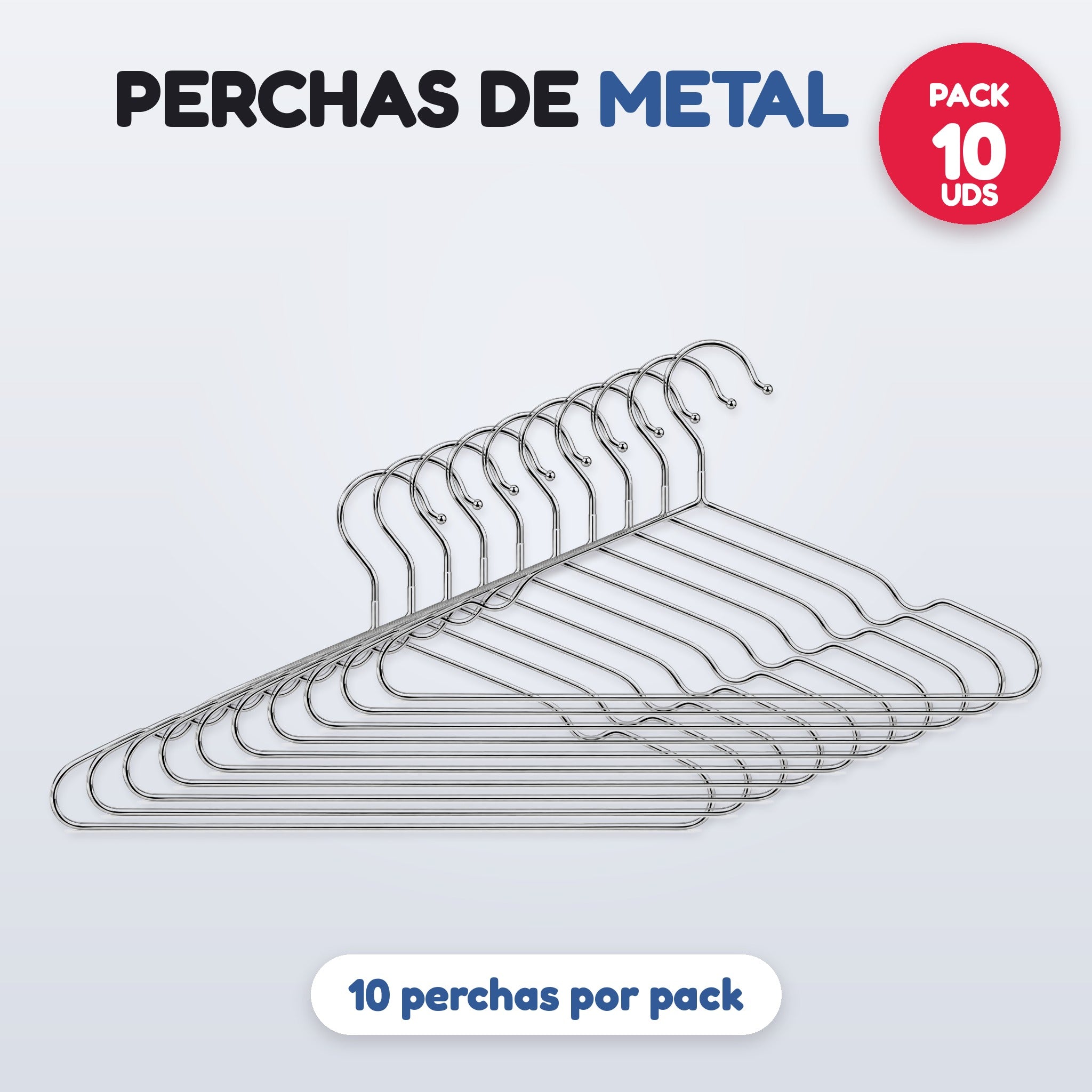 Pack 10 perchas de metal cromado