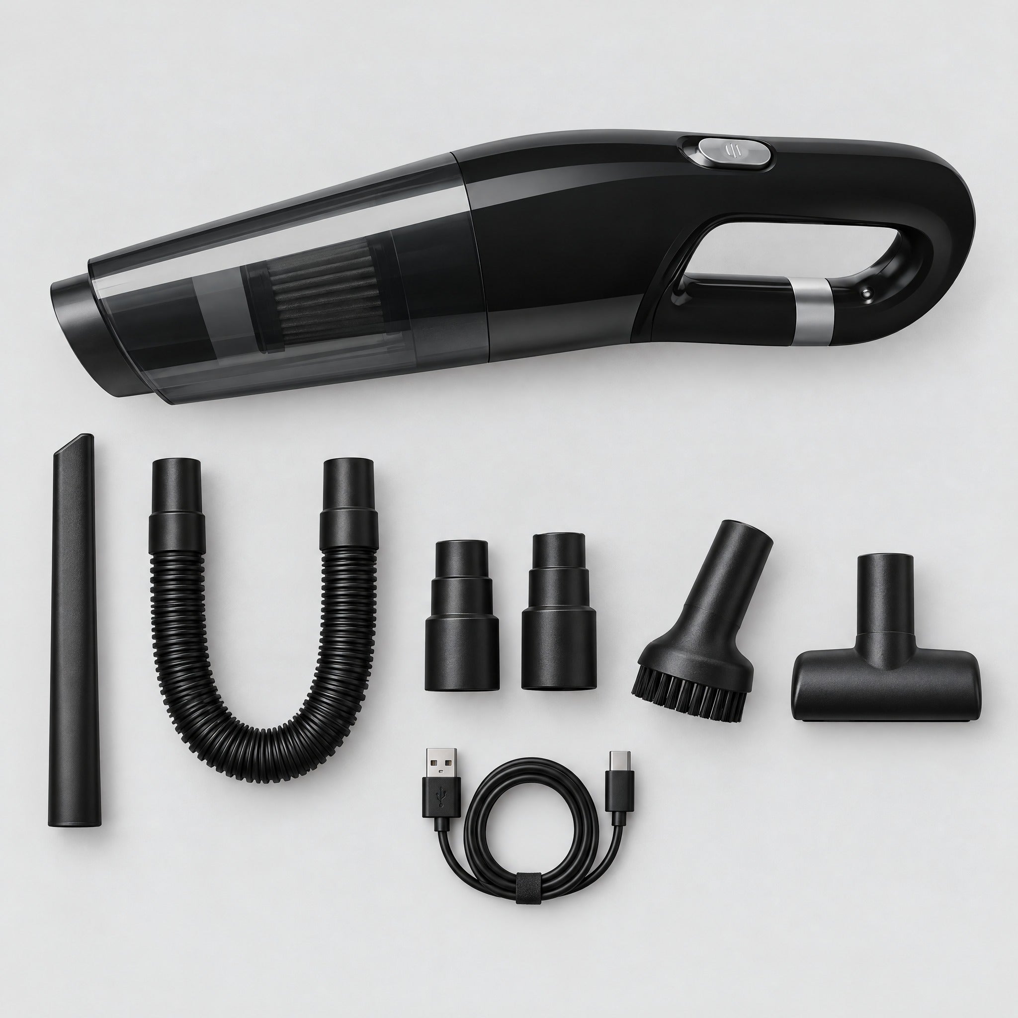 Aspiradora de coche con 6 accesorios y cable USB