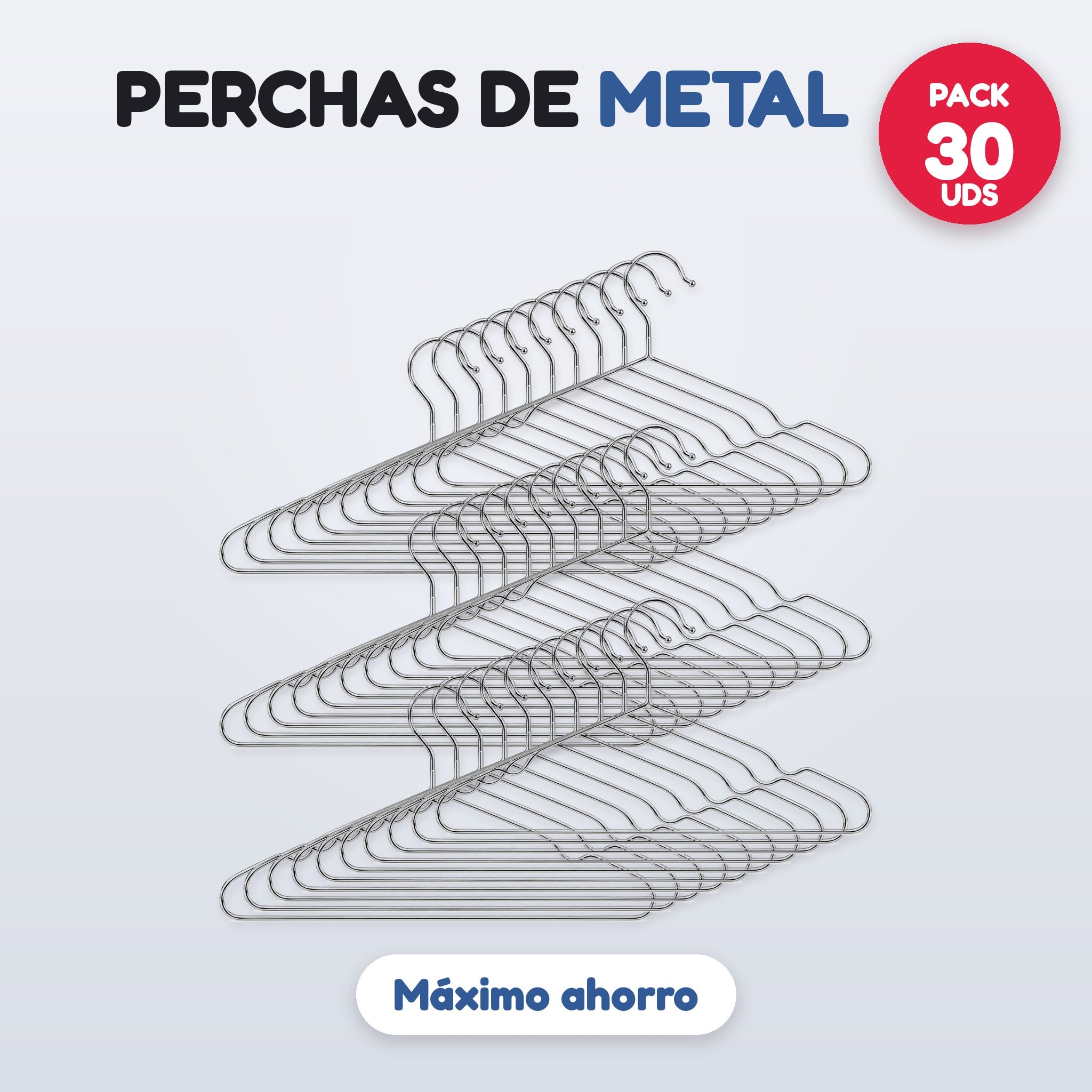 Pack 30 perchas de metal cromado