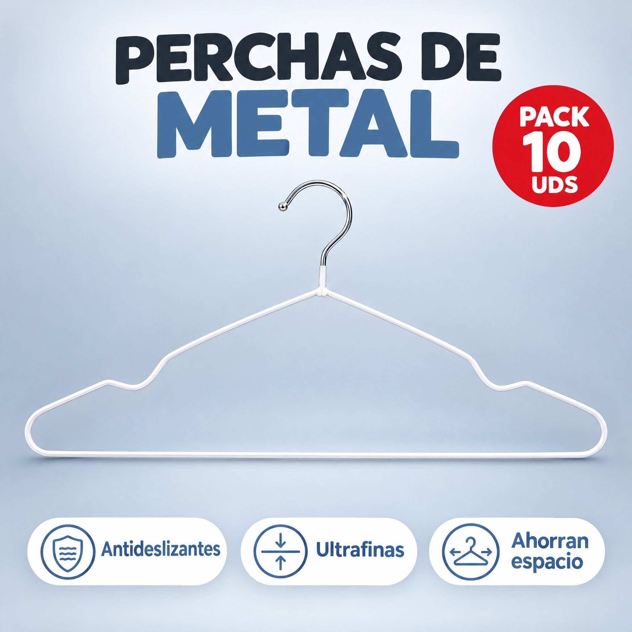 Perchas de metal blanco pack 10 unidades antideslizantes