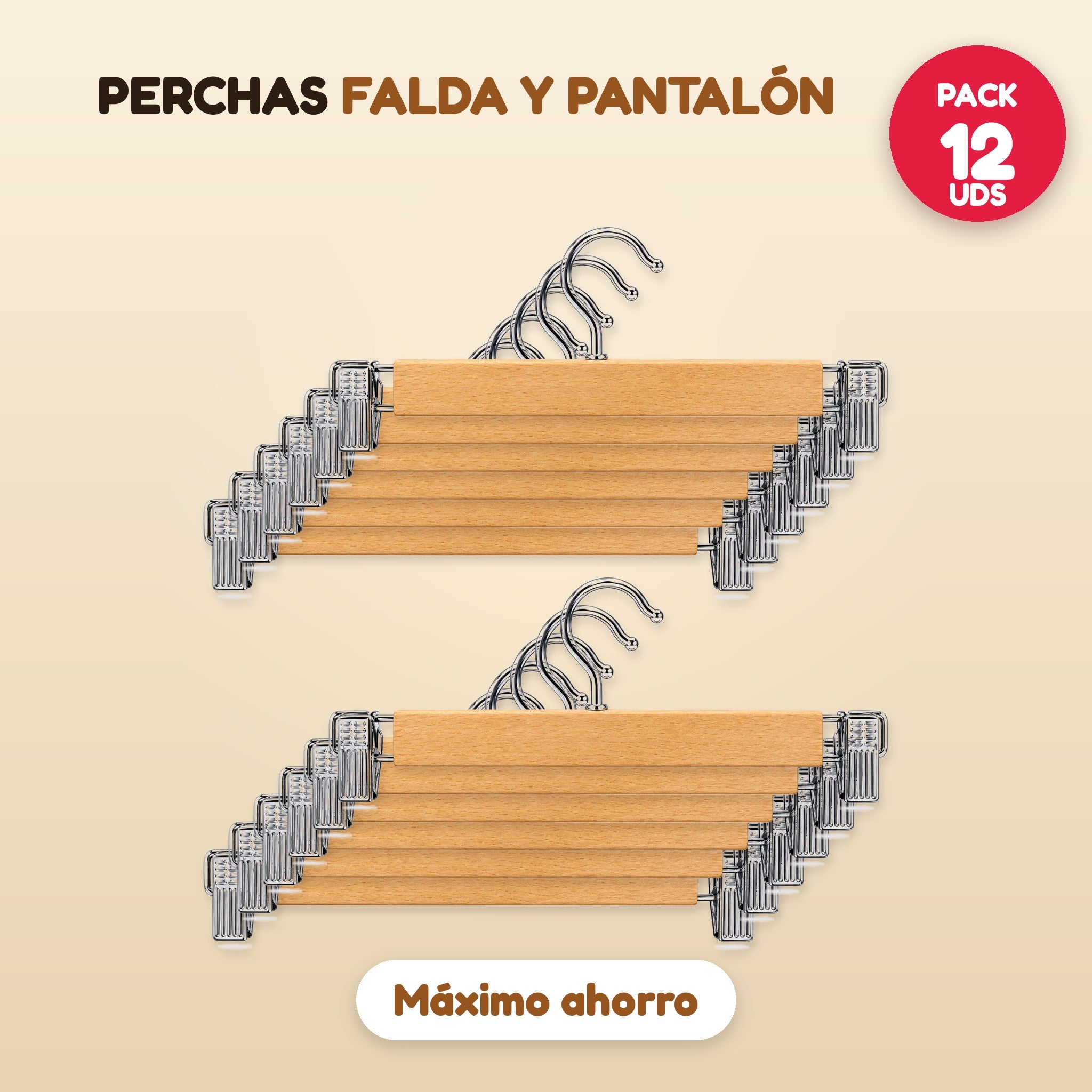 Pack 12 perchas falda y pantalón