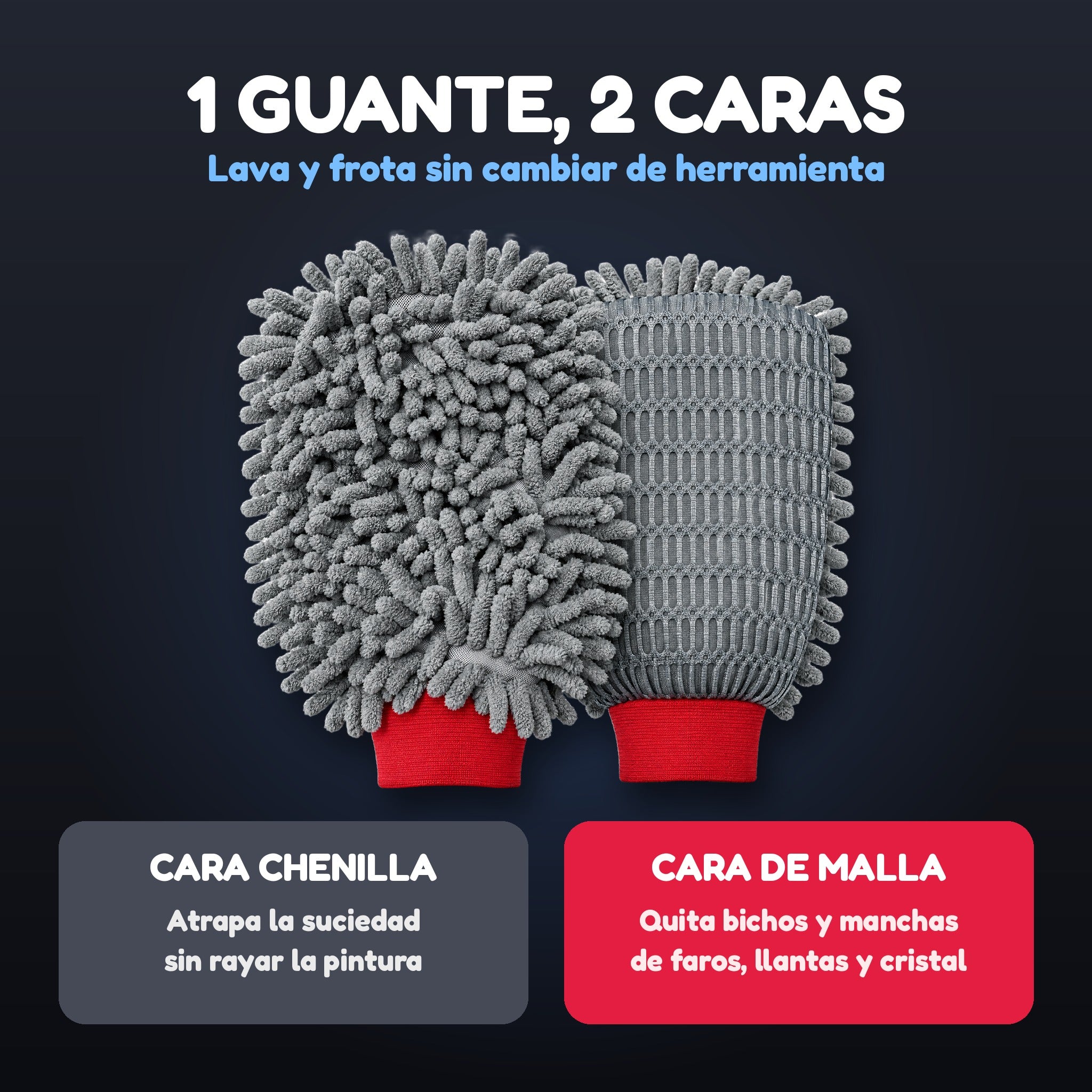 Guante 2 caras chenilla y malla