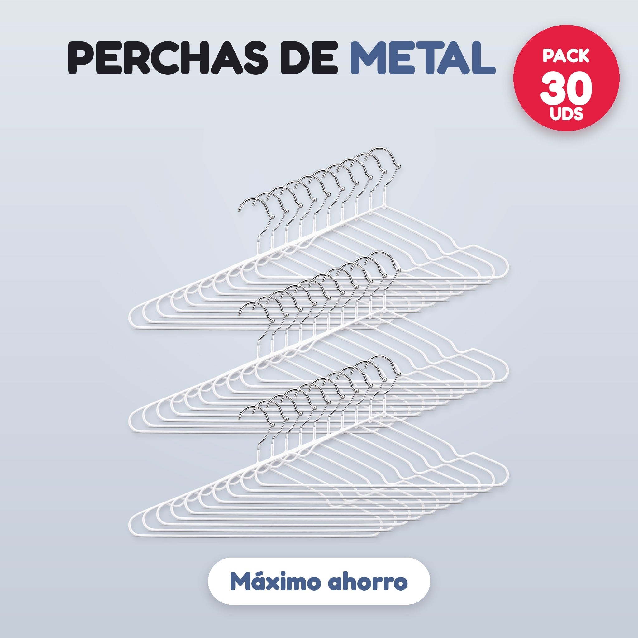Pack 30 perchas de metal blanco