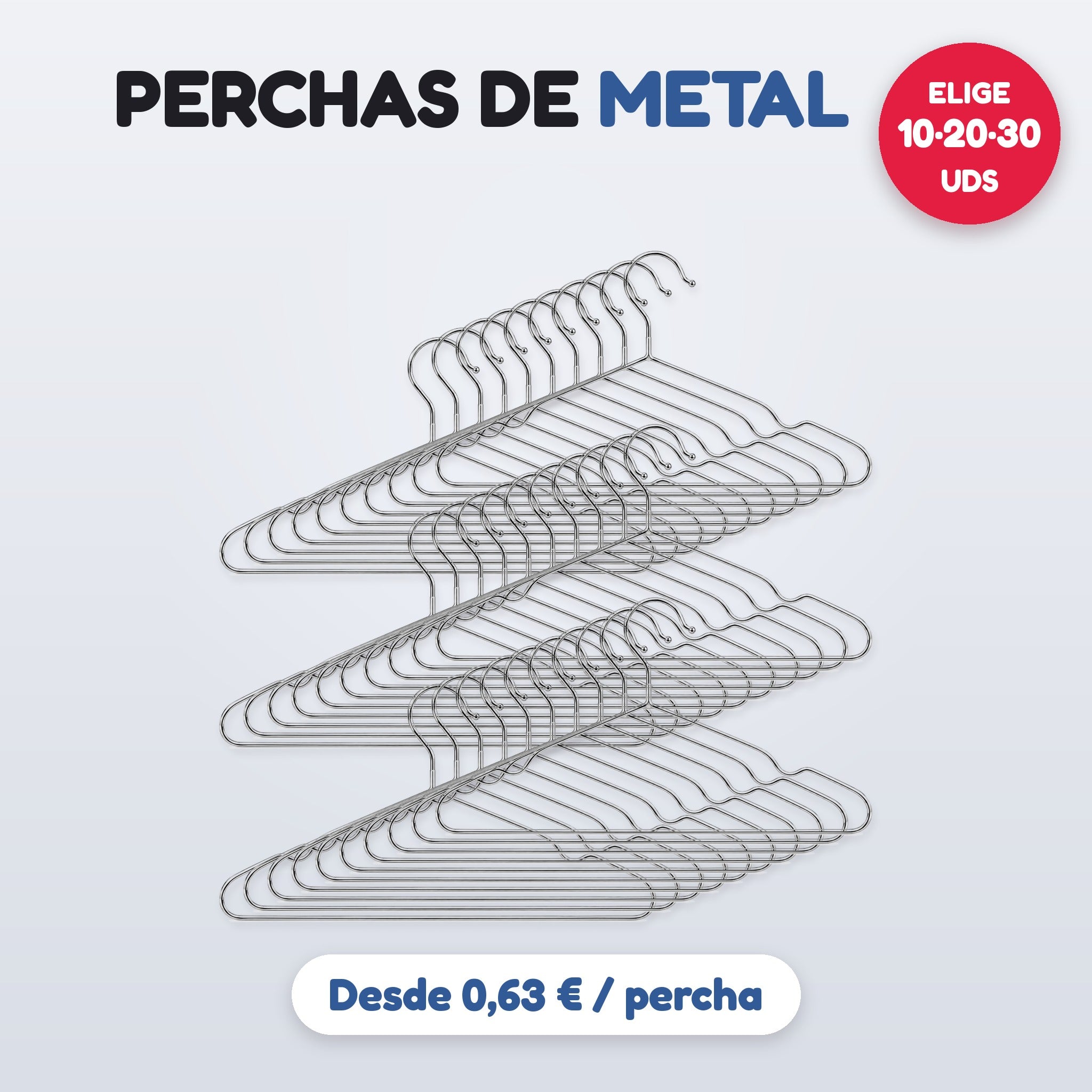 Perchas de metal cromado elige pack 10, 20 o 30