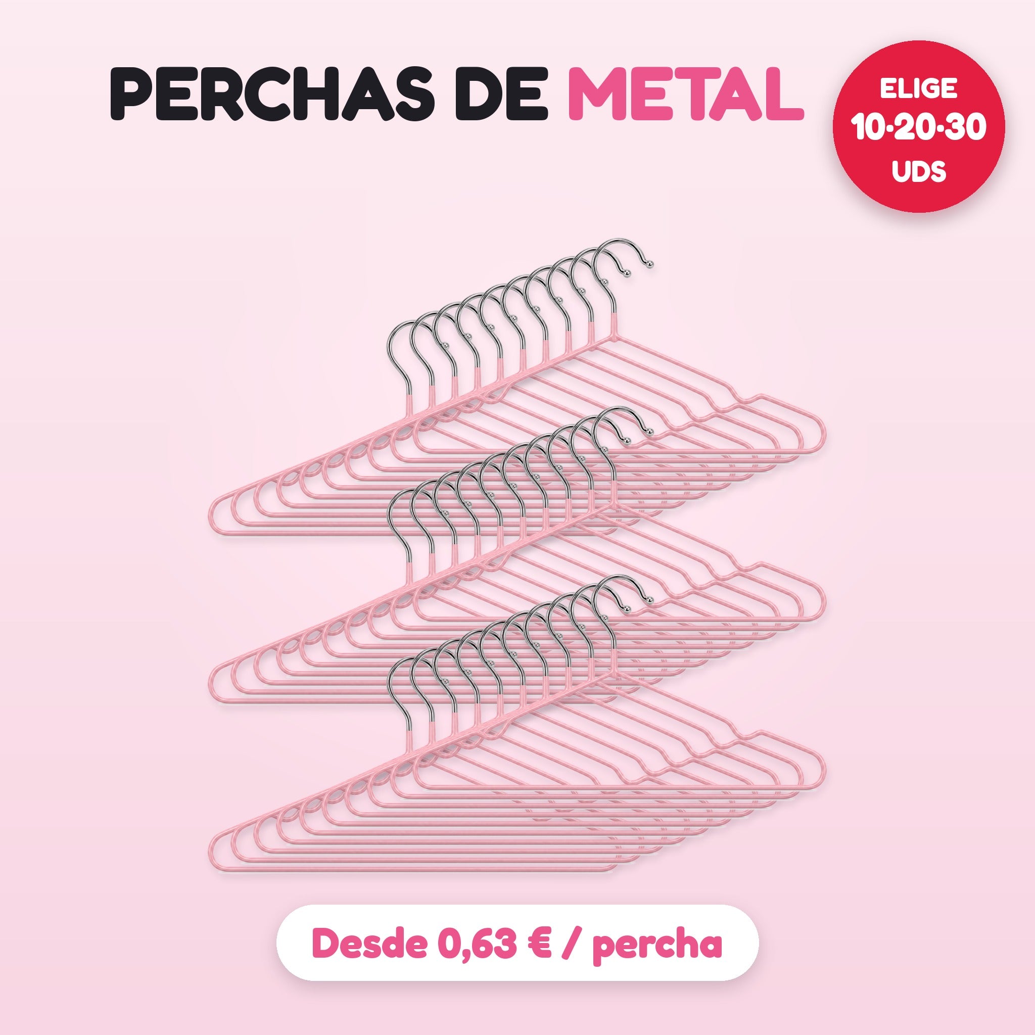Perchas de metal rosa elige pack 10, 20 o 30